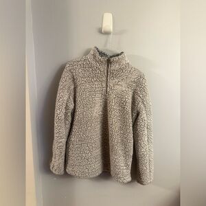 Thread & Supply Sherpa Pullover Jacket Taupe Quarter Zip Cozy Fleece Size Medium